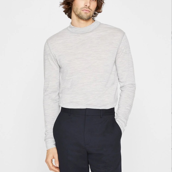Long Sleeve Wool Mock Neck Shirt- Brand New - NEVER WORN- Light Heather Grey